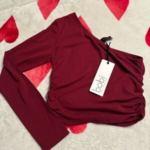 Bobi Los Angeles One Shoulder Cropped Top in Pinot